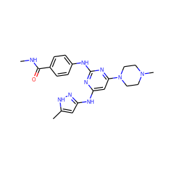 CNC(=O)c1ccc(Nc2nc(Nc3cc(C)[nH]n3)cc(N3CCN(C)CC3)n2)cc1 ZINC000169312505