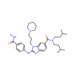 CNC(=O)c1ccc(Nc2nc3ccc(C(=O)N(CCC(C)C)CCC(C)C)cc3n2CCCN2CCCCC2)cc1 ZINC000028823404