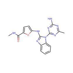 CNC(=O)c1ccc(Nc2nc3ccccc3n2-c2nc(C)nc(N)n2)o1 ZINC000071296888