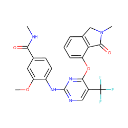 CNC(=O)c1ccc(Nc2ncc(C(F)(F)F)c(Oc3cccc4c3C(=O)N(C)C4)n2)c(OC)c1 ZINC000146070034