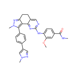 CNC(=O)c1ccc(Nc2ncc3c(n2)-c2c(nn(C)c2-c2ccc(-c4cnn(C)c4)cc2)CC3)c(OC)c1 ZINC000224947933