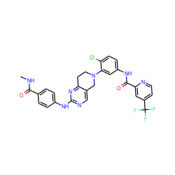 CNC(=O)c1ccc(Nc2ncc3c(n2)CCN(c2cc(NC(=O)c4cc(C(F)(F)F)ccn4)ccc2Cl)C3)cc1 ZINC000118383853