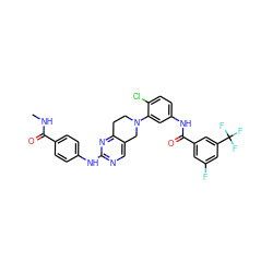 CNC(=O)c1ccc(Nc2ncc3c(n2)CCN(c2cc(NC(=O)c4cc(F)cc(C(F)(F)F)c4)ccc2Cl)C3)cc1 ZINC000146222534