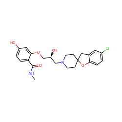 CNC(=O)c1ccc(O)cc1OC[C@@H](O)CN1CCC2(CC1)Cc1cc(Cl)ccc1O2 ZINC000096271612