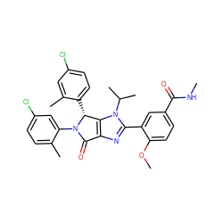 CNC(=O)c1ccc(OC)c(-c2nc3c(n2C(C)C)[C@@H](c2ccc(Cl)cc2C)N(c2cc(Cl)ccc2C)C3=O)c1 ZINC000169705377