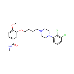 CNC(=O)c1ccc(OC)c(OCCCCN2CCN(c3cccc(Cl)c3Cl)CC2)c1 ZINC000653867842