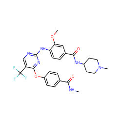 CNC(=O)c1ccc(Oc2nc(Nc3ccc(C(=O)NC4CCN(C)CC4)cc3OC)ncc2C(F)(F)F)cc1 ZINC000148451927