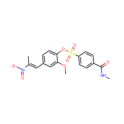 CNC(=O)c1ccc(S(=O)(=O)Oc2ccc(/C=C(\C)[N+](=O)[O-])cc2OC)cc1 ZINC000013823394