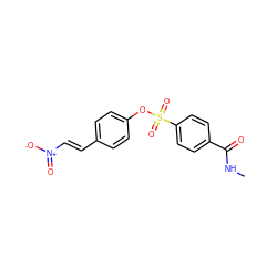 CNC(=O)c1ccc(S(=O)(=O)Oc2ccc(/C=C/[N+](=O)[O-])cc2)cc1 ZINC000001894340