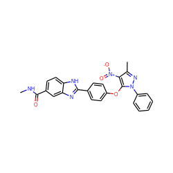 CNC(=O)c1ccc2[nH]c(-c3ccc(Oc4c([N+](=O)[O-])c(C)nn4-c4ccccc4)cc3)nc2c1 ZINC001772600048