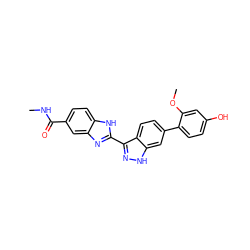 CNC(=O)c1ccc2[nH]c(-c3n[nH]c4cc(-c5ccc(O)cc5OC)ccc34)nc2c1 ZINC000167085372