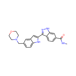 CNC(=O)c1ccc2c(-c3cc4cc(CN5CCOCC5)ccc4[nH]3)n[nH]c2c1 ZINC000014949235