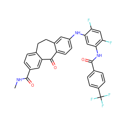 CNC(=O)c1ccc2c(c1)C(=O)c1ccc(Nc3cc(NC(=O)c4ccc(C(F)(F)F)cc4)c(F)cc3F)cc1CC2 ZINC001772653730