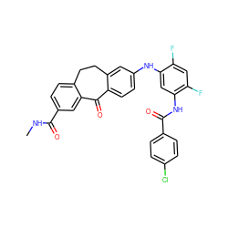 CNC(=O)c1ccc2c(c1)C(=O)c1ccc(Nc3cc(NC(=O)c4ccc(Cl)cc4)c(F)cc3F)cc1CC2 ZINC001772579265