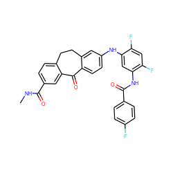 CNC(=O)c1ccc2c(c1)C(=O)c1ccc(Nc3cc(NC(=O)c4ccc(F)cc4)c(F)cc3F)cc1CC2 ZINC001772618726