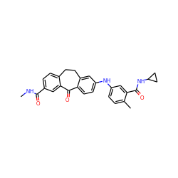 CNC(=O)c1ccc2c(c1)C(=O)c1ccc(Nc3ccc(C)c(C(=O)NC4CC4)c3)cc1CC2 ZINC001772592512