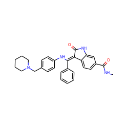 CNC(=O)c1ccc2c(c1)NC(=O)/C2=C(\Nc1ccc(CN2CCCCC2)cc1)c1ccccc1 ZINC000101234827