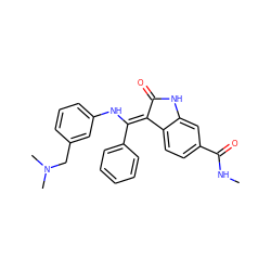 CNC(=O)c1ccc2c(c1)NC(=O)/C2=C(\Nc1cccc(CN(C)C)c1)c1ccccc1 ZINC000052509448