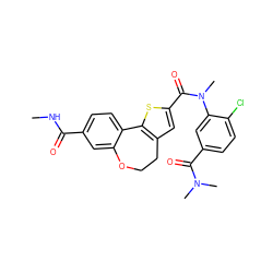 CNC(=O)c1ccc2c(c1)OCCc1cc(C(=O)N(C)c3cc(C(=O)N(C)C)ccc3Cl)sc1-2 ZINC000072173522