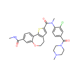 CNC(=O)c1ccc2c(c1)OCCc1cc(C(=O)N(C)c3ccc(C(=O)N4CCN(C)CC4)cc3Cl)sc1-2 ZINC000082155288