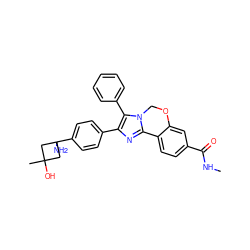 CNC(=O)c1ccc2c(c1)OCn1c-2nc(-c2ccc(C3(N)CC(C)(O)C3)cc2)c1-c1ccccc1 ZINC000169703907