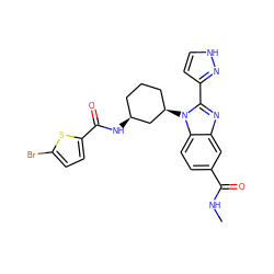 CNC(=O)c1ccc2c(c1)nc(-c1cc[nH]n1)n2[C@@H]1CCC[C@H](NC(=O)c2ccc(Br)s2)C1 ZINC000653825399