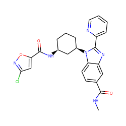 CNC(=O)c1ccc2c(c1)nc(-c1ccccn1)n2[C@@H]1CCC[C@H](NC(=O)c2cc(Cl)no2)C1 ZINC000653831335