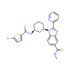 CNC(=O)c1ccc2c(c1)nc(-c1ccccn1)n2[C@@H]1CCC[C@H](NC(=O)c2ccc(Br)s2)C1 ZINC000584905544