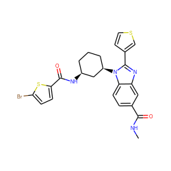 CNC(=O)c1ccc2c(c1)nc(-c1ccsc1)n2[C@@H]1CCC[C@H](NC(=O)c2ccc(Br)s2)C1 ZINC000653825215