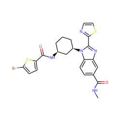 CNC(=O)c1ccc2c(c1)nc(-c1nccs1)n2[C@@H]1CCC[C@H](NC(=O)c2ccc(Br)s2)C1 ZINC000653823320