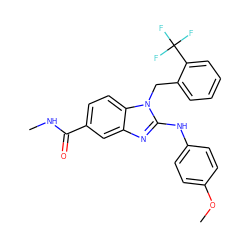 CNC(=O)c1ccc2c(c1)nc(Nc1ccc(OC)cc1)n2Cc1ccccc1C(F)(F)F ZINC000043080780