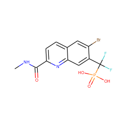 CNC(=O)c1ccc2cc(Br)c(C(F)(F)P(=O)(O)O)cc2n1 ZINC000029047764