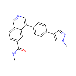 CNC(=O)c1ccc2cncc(-c3ccc(-c4cnn(C)c4)cc3)c2c1 ZINC000584639792