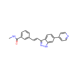 CNC(=O)c1cccc(/C=C/c2n[nH]c3cc(-c4ccncc4)ccc23)c1 ZINC000197972000