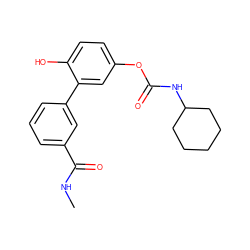 CNC(=O)c1cccc(-c2cc(OC(=O)NC3CCCCC3)ccc2O)c1 ZINC000096273121