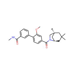 CNC(=O)c1cccc(-c2ccc(C(=O)N3C[C@]4(C)C[C@H]3CC(C)(C)C4)cc2OC)c1 ZINC000049048786