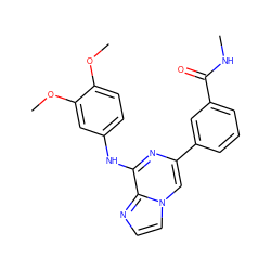 CNC(=O)c1cccc(-c2cn3ccnc3c(Nc3ccc(OC)c(OC)c3)n2)c1 ZINC000145428503