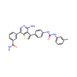 CNC(=O)c1cccc(-c2cnc(N)c3c(-c4ccc(NC(=O)Nc5cccc(C)c5)cc4)csc23)c1 ZINC000028703867