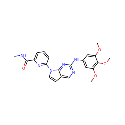 CNC(=O)c1cccc(-n2ccc3cnc(Nc4cc(OC)c(OC)c(OC)c4)nc32)n1 ZINC000036348641