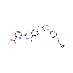 CNC(=O)c1cccc(C(=O)N[C@@H](C)c2ccc(O[C@@H]3CCN(c4ccc(OCC5CC5)cc4)C3)cc2)n1 ZINC000169709389