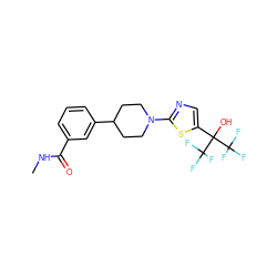 CNC(=O)c1cccc(C2CCN(c3ncc(C(O)(C(F)(F)F)C(F)(F)F)s3)CC2)c1 ZINC000064539821