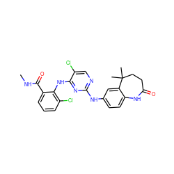 CNC(=O)c1cccc(Cl)c1Nc1nc(Nc2ccc3c(c2)C(C)(C)CCC(=O)N3)ncc1Cl ZINC000066251909