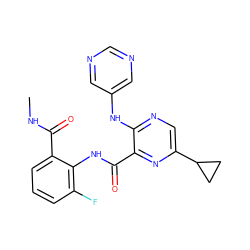 CNC(=O)c1cccc(F)c1NC(=O)c1nc(C2CC2)cnc1Nc1cncnc1 ZINC000169701900