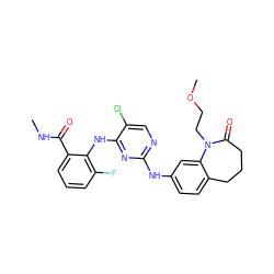 CNC(=O)c1cccc(F)c1Nc1nc(Nc2ccc3c(c2)N(CCOC)C(=O)CCC3)ncc1Cl ZINC000066262079