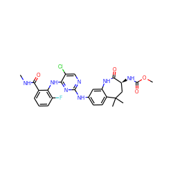 CNC(=O)c1cccc(F)c1Nc1nc(Nc2ccc3c(c2)NC(=O)[C@@H](NC(=O)OC)CC3(C)C)ncc1Cl ZINC000073195758