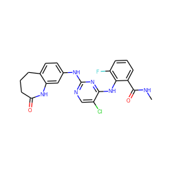 CNC(=O)c1cccc(F)c1Nc1nc(Nc2ccc3c(c2)NC(=O)CCC3)ncc1Cl ZINC000066262077