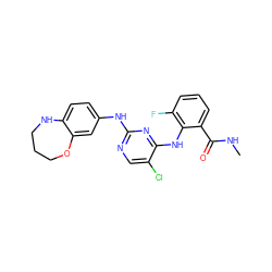 CNC(=O)c1cccc(F)c1Nc1nc(Nc2ccc3c(c2)OCCCN3)ncc1Cl ZINC000066251244