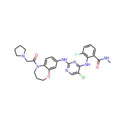 CNC(=O)c1cccc(F)c1Nc1nc(Nc2ccc3c(c2)OCCCN3C(=O)CN2CCCC2)ncc1Cl ZINC000066251669