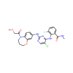 CNC(=O)c1cccc(F)c1Nc1nc(Nc2ccc3c(c2)OCCCN3C(=O)COC)ncc1Cl ZINC000066251670