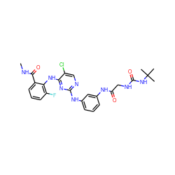 CNC(=O)c1cccc(F)c1Nc1nc(Nc2cccc(NC(=O)CNC(=O)NC(C)(C)C)c2)ncc1Cl ZINC000299841251